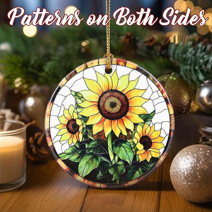 Christmas Ornaments, Dodosky 2.8in Ceramic Sunflower Ornament, Xmas Decor, Christmas Tree Ornaments, Xmas Decorations for Tree, Holiday Ornament, Sunflower Gift, Gifts for Women, Friend, Flower Lovers