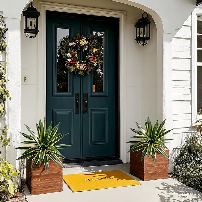 Artificial Agave Plant Fake Agave Planters for Indoor Outdoor Faux Agave Plants Real Touch Realistic Greenery for Home Living Room Office Bathroom Garden Front Porch Patio Decor (17inch-2 Pcs Yellow)