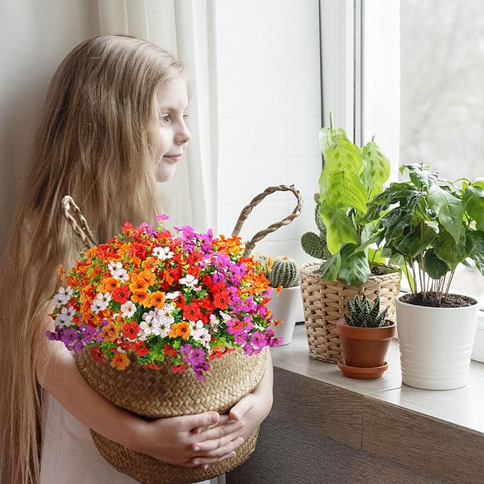 12 Bundles Artificial Flowers,Faux Plants for Spring Summer Decoration, UV Resistant Colorful Violets Eucalyptus for Outside Home Planter Porch Patio Yard Décor