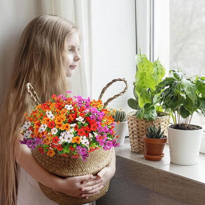 12 Bundles Artificial Flowers,Faux Plants for Spring Summer Decoration, UV Resistant Colorful Violets Eucalyptus for Outside Home Planter Porch Patio Yard Décor