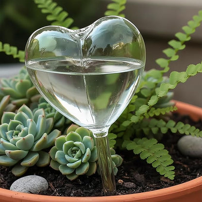 Heart Plant Water Globe, 4 Pcs Set Iridescent Glass Self Watering Bulbs, Heart Shaped Waterer Dripper for Indoor Plants, Outdoor Flowers, Planter Insert Garden Device for Pots