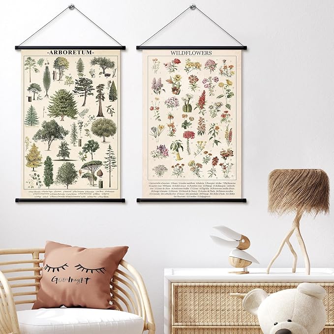 Geosar 2 Pcs Vintage Mushroom Flower Butterfly Tree Poster Fungus Rustic Wall Hanging Illustrative Reference Chart Poster for Bedroom Living Room, 15.7 x 23.6 Inch(Flower, Tree)