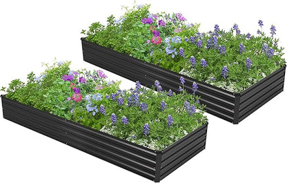 2PCS 7x3x1ft Galvanized Metal Raised Garden Bed Kit,Outdoor Planter Box Vegetables,Flowers,Herbs Durable Rust-Resistant Patio Gardening Beds,Black