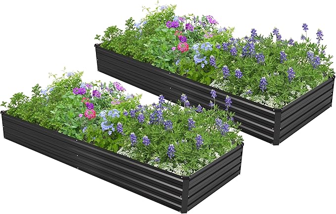 2PCS 8x4x1ft Galvanized Metal Raised Garden Bed Kit,Outdoor Planter Box Vegetables,Flowers,Herbs Durable Rust-Resistant Patio Gardening Beds,Black