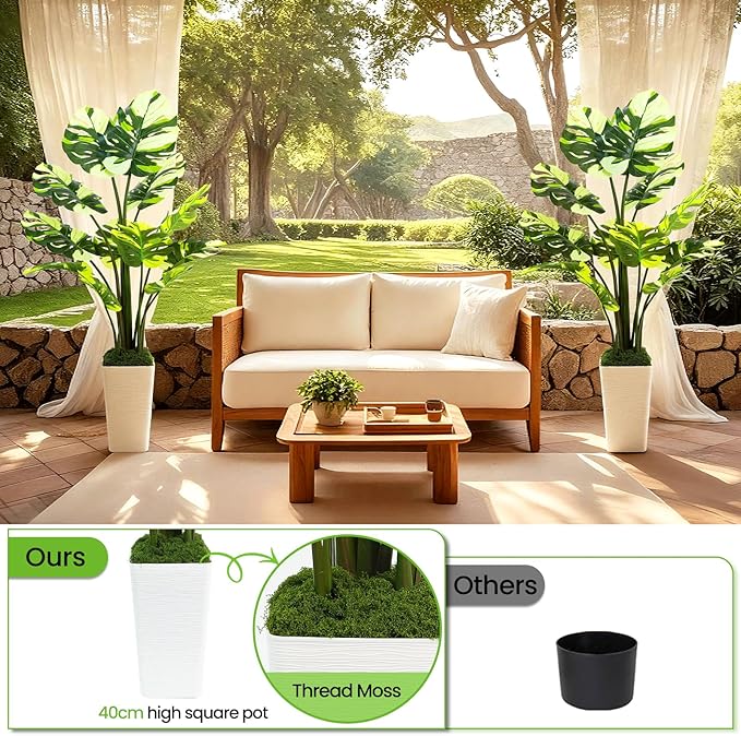 5FT Artificial White Leaf Monstera Plant,Realistic Faux Monstera Plant with Tall White Planter, Lifelike Indoor Outdoor Artificial Tree for Living Room, Bedroom, Office, Housewarming Decor