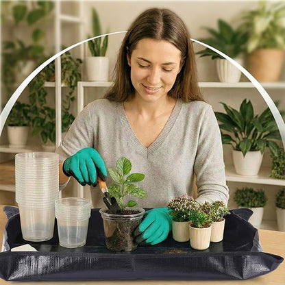 83 Pcs Garden Supplies Tools Kit, 3/4/5 Inch Clear Plastic Plant Pots with Transplanting Mat, Trowel Cultivator Rake Set, Label & Glove, Succulent Tools Gift for Plant Lovers Accessory