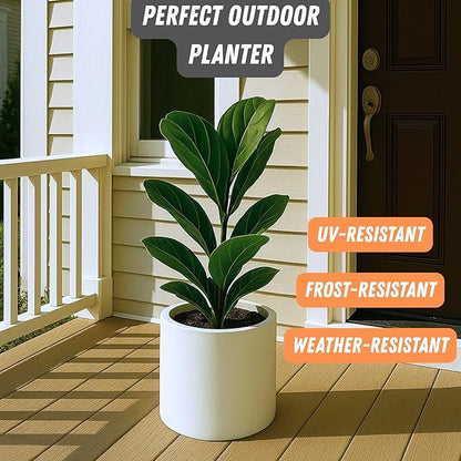 Fox & Fern 10 Inch Plant Pot with Hidden Saucer — Premium Lightweight Fiberstone Matte White Self Watering Planter with Seamless Saucer; Indoor & Outdoor Use; Weather Resistant & UV Resistant