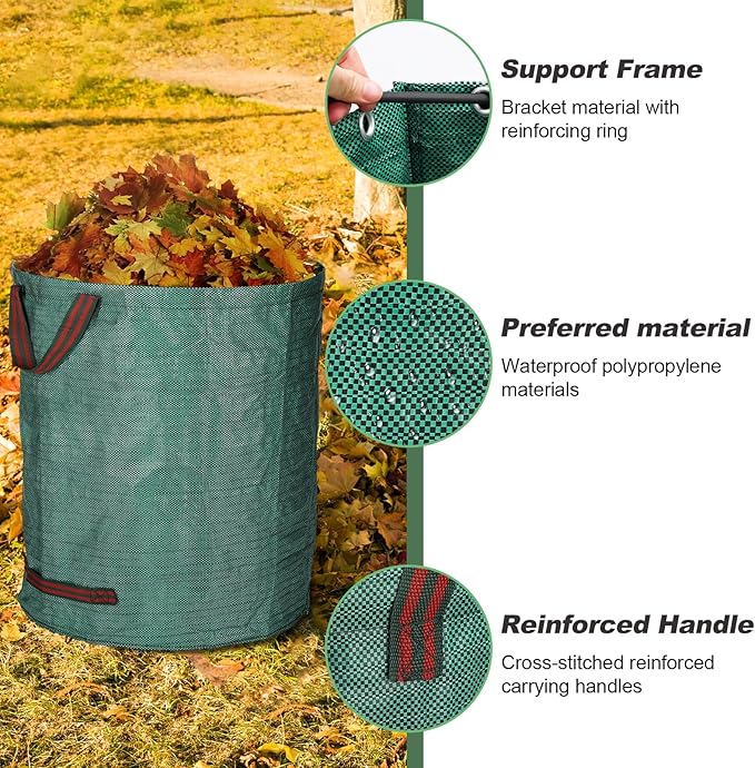 abcGoodefg Reuseable Yard Waste Bags, 72 Gallon Collapsible Lawn and Leaf Bags 3 Pack, Yard Bags Heavy Duty Extra Large wih Gardening Gloves, Garden Weed Trash Bags for Leaves Debris
