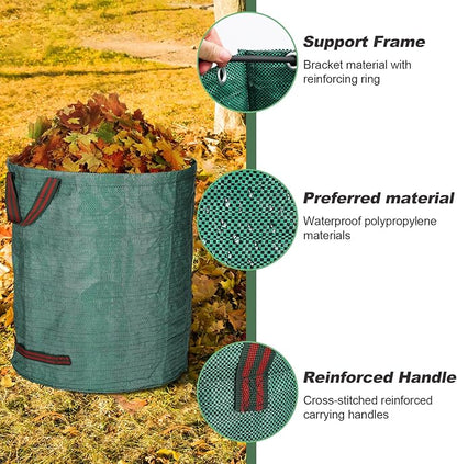 abcGoodefg Reuseable Yard Waste Bags, 72 Gallon Collapsible Lawn and Leaf Bags 3 Pack, Yard Bags Heavy Duty Extra Large wih Gardening Gloves, Garden Weed Trash Bags for Leaves Debris