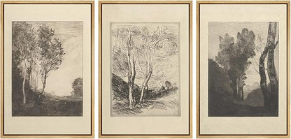 Ashbrook Framed Canvas Print Wall Art Set Fine Art Country Farmhouse Decor Landscapes Duotone Nature Wilderness Illustrations Floral Botanical Calm/Relax/Cozy for Bedroom - 16"x24"x3 NATURAL