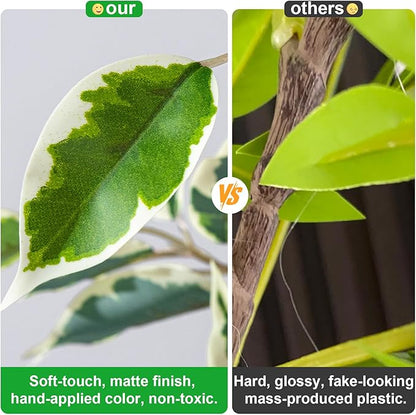 8FT Artificial Ficus Trees Indoor Faux Trees Indoor Fake Floor Plants Tall Artificial Tree with White Pot Faux Tree Fake Indoor Tree Silk Plants Artificial Trees for Home Decor Indoor
