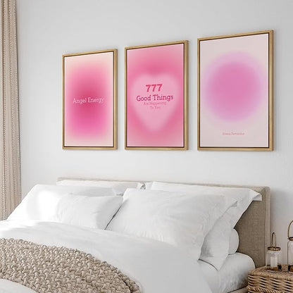 Ashbrook Framed Canvas Print Wall Art Set Aura Poster Valentines Affirmation Poster angel Numbers Pink Decor Girl's Bedroom Abstract Digital Art Calm/Relax for Bedroom - 24"x36"x3 NATURAL