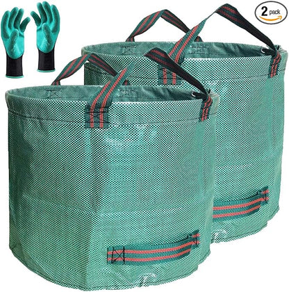 Professional 2-Pack 137 Gallon Lawn Garden Bags Large (D34,H34 inch) Yard Waste Bags with Gardening Gloves, Big Leaf Bag,Yard Debris,Waste Container,Lawn Trash Bin,Grass Clippings,Weeds Bags 4 Handles