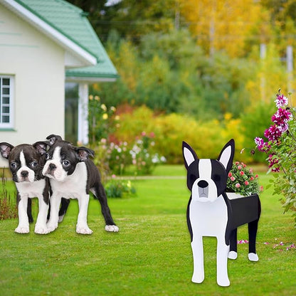 Boston Dog Planter Plant Pots,Cute Dog Flower Planter,Gifts for Pet Lovers,Unique Animal Plant Pots,Office,Indoor Outdoor Garden Decor(9.45 * 6.73 * 13.39in)