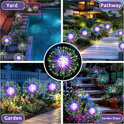 Redefun Solar Fireworks Lights 2 Pack 120 LEDs Solar Garden Outdoor Lights, 8 Modes Tall Sparkler Yard Light Waterproof Dandelion String Light for Outside Patio Pathway Decorations - Multicolor