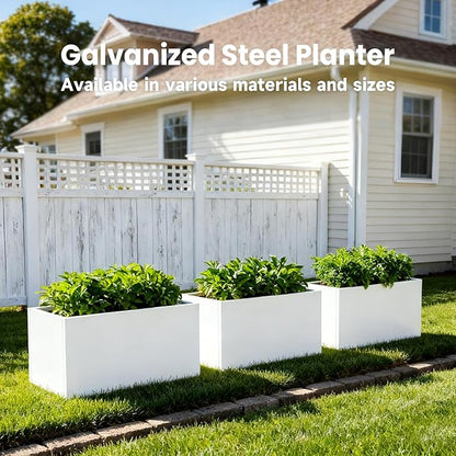 Metal Rectangular Planter White Steel Rectangle Planter Box 36" L x 12" W x 16" H Outdoor Indoor Galvanized Steel Large Planters Modern Commercial Residential for Plants Porch Patio
