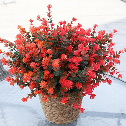 Artificial Flowers for Outdoors, Faux Flowers for Outdoor planters, 12 Bundles Fake Flowers UV-Anti for Decoration, Outdoor Faux Plants, Orange+Red