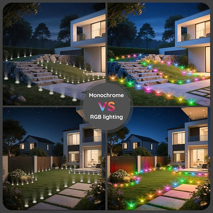 RGB Outdoor Ground Lights, 200Ft Color Changing Pathway Lights with Remote & App Control, Waterproof Walkway Lighting, Wired for Garden Yard Lawn Patio Best for Holiday Party