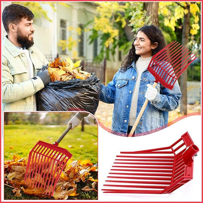 Lasnten 6 Pack Manure Fork Replacement Heads 12 Tines Heavy Duty Pitchfork Heads with Screws & Nuts Durable Horse Manure Rake for Picking up Grass Hay Animal Waste(Red)