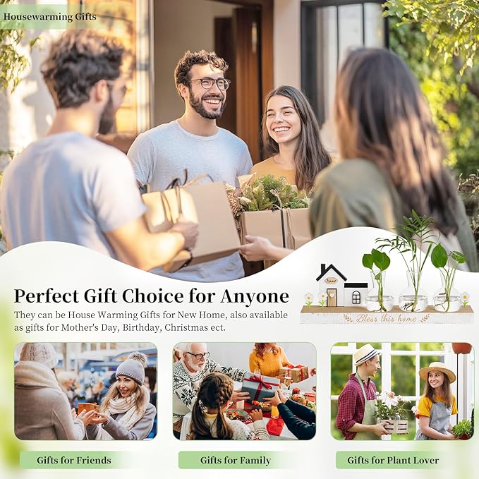 Glasseam Propagation Stations Plant Terrarium: Unique Hydroponic Planter Housewarming Gifts New Home for Women Men - Glass Propagation Jars with Wooden Stand Bulb Vase for Home Decor Plant Lover