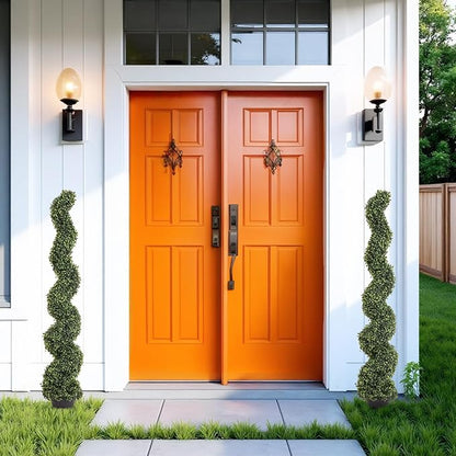 THE BLOOM TIMES 5ft Tall Spiral Topiary Trees Artificial Outdoor Set of 2, UV Resistant Large Faux Evergreen Fake Boxwood Plants for Front Porch Outside Planter Entryway Entrance Decor 5 Foot