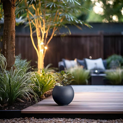 Kante Round Concrete Flower Pot, 11 Inch Dia (7.9" Opening) Sphere Shape Design Planter with Drainage Hole and Rubber Plug for Indoor & Outdoor Plants, Charcoal Finish with Painted Interior