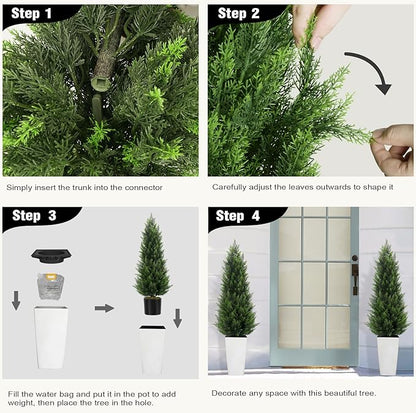 5FT Tall 2 Set Artificial Topiary Cedar Tree, Indoor Realistic Faux Cypress Plants with Square Flowerpot, Outdoor Evergreen Fake Shrubs for Home Living Room Front Porch Decor