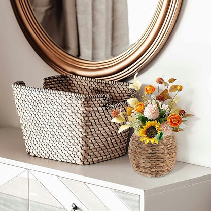 Woven Planter Basket, Seagrass Basket Planters, Hyacinth Woven Flower Pot Rattan Wicker Plant Pot, for Desktop and Home Organization