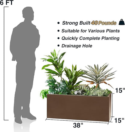 Wallowa Metallic Heavy Long and Large Outdoor/Indoor Planter Box, 38”Lx15”Wx15”H, 40Pounds, Espresso