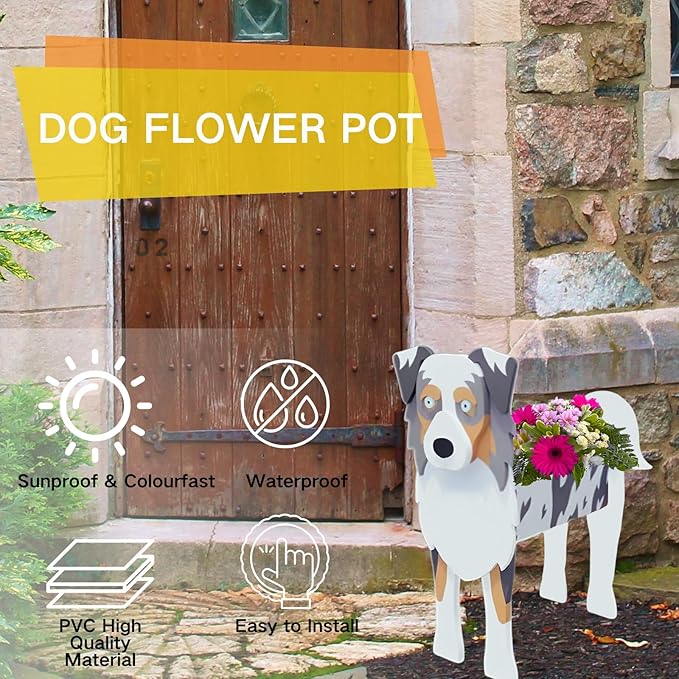 Australian Shepherd Dog Planter,Cute Dog Flower Pot,Gifts for Pet Lovers,Unique Animal Plant Pots,Office,Indoor Outdoor Garden Decor(9.45 * 5.41 * 13.39in)