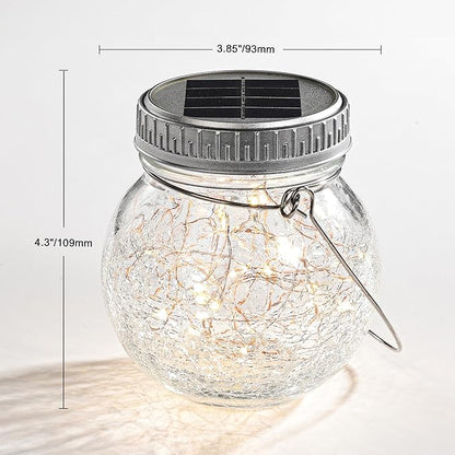 Cooo 6 Pack Crackle Glass Solar Lantern with 30 LED Firefly Lights– Waterproof Outdoor Hanging Lamp 215% Larger Solar Panel, Anti-Rust Lids Decorative Lighting for Garden Patio Christmas Decorations