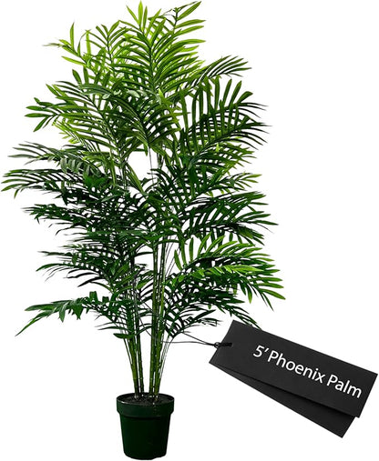 Cypress & Alabaster 5ft Artificial Phoenix Palm Plant, Handmade Designer Tree, Hypoallergenic, 5-Foot, Green