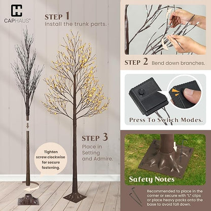 CAPHAUS 8FT Lighted Willow Tree with 240 Warm White LED Lights, Artificial Twinkling Twig Tree for Christmas Decorations Indoor, Holiday & Winter Home Decor