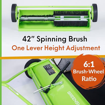 Pickup Tow 42-Inch Lawn Sweeper – Tow-Behind Leaf Collector for Ride-On Mowers – Adjustable Brush Height – Large Grass Catcher Hopper – Garden Debris Sweeper Attachment