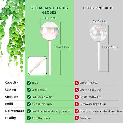 13 oz Up 2 Weeks Extra Large Plant Watering Globes, Iridescent Rainbow Glass Water Bulbs, Self Watering Planter Insert, Vacation Plant Watering Devices System, Automatic Plant Waterer, 2 Pack