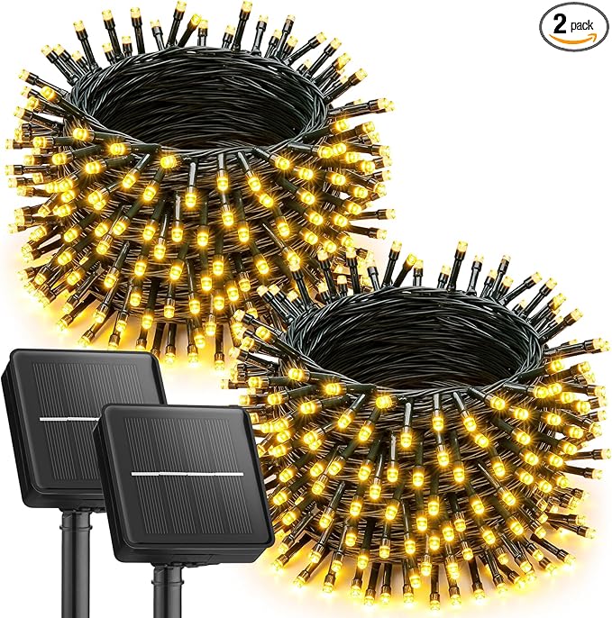 Brightown 2 Pack Solar Christmas Lights, 92Ft 240 LED Solar String Lights Outdoor Waterproof with 8 Modes, Solar Light Outdoor for Patio Yard Tree Garden Party Decorations, Warm White