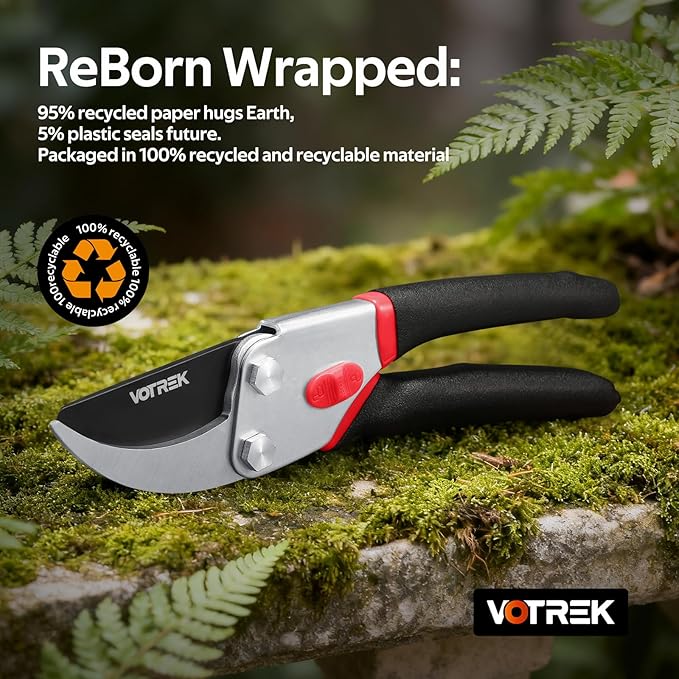 8.5” Pruning Shears, Professional Garden Pruner with Jam-Proof Spring & Ever-Sharp SK5 Blade, Ergonomic Bypass Clippers for Rose, Tree Trimming, Heavy Duty Bonsai Scissor for Weak Hand