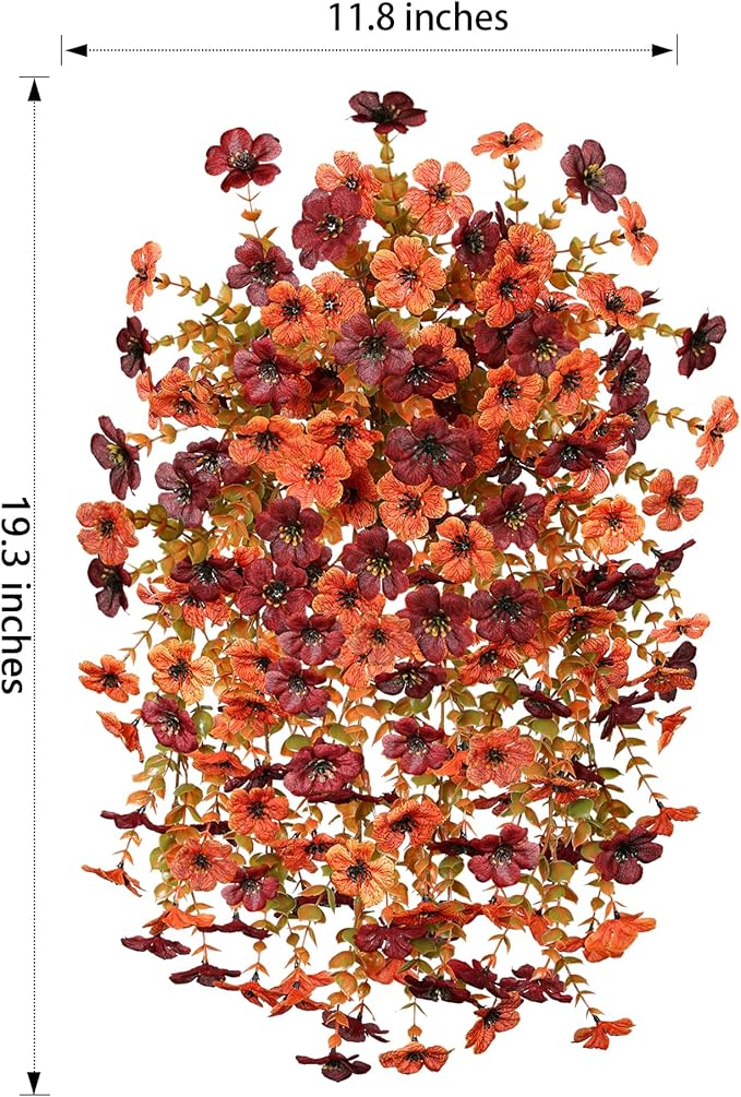 HyeFlora Artificial Autumn Flowers for Outdoors Fall Light Orange & Brown Daisy, Fake Hanging Decoration, 2Pcs Outside Decor, Realistic Plants, Silk Flower for Porch Patio Balcony Planter Yard