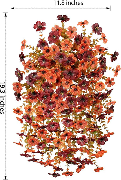 HyeFlora Artificial Autumn Flowers for Outdoors Fall Light Orange & Brown Daisy, Fake Hanging Decoration, 2Pcs Outside Decor, Realistic Plants, Silk Flower for Porch Patio Balcony Planter Yard