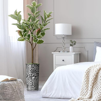 Artificial Tree in Modern Geometric Pattern Planter, Fake Rubber Silk TRE for Indoor and Outdoor Home Decoration - 70" Overall Tall (Plant Pot Plus Tree)