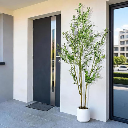 Artificial Fake Olive Tree 6FT Tall 1Pack with White Planter Faux Silk Olive Tree for Home Living Room Office Decor Faux Artificial Plants Indoor with Fruit & Free Moss