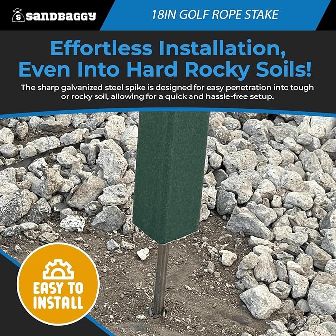 18" Golf Rope Stake - Square Stake (UV Resistant) - Sandbaggy (18-inch, 6, Count)
