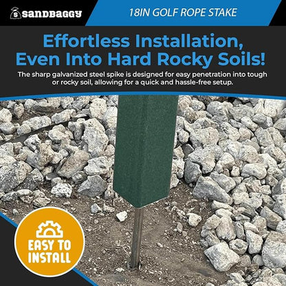 18" Golf Rope Stake - Square Stake (UV Resistant) - Sandbaggy (18-inch, 6, Count)