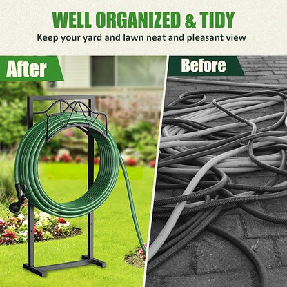 Heavy-Duty Garden Hose Holder - 160-Feet Capacity, Sturdy Water Hose for Outside Hose Hanger with Detachable Design for Lawn, Yard & Farm, Black
