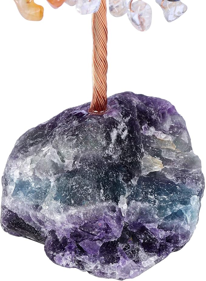 Jovivi Natural 7 Chakra Crystal Tree, Raw Healing Crystals Fluorite Base Gem Bonsai Money Tree for Home Office Table Decor Wealth and Luck