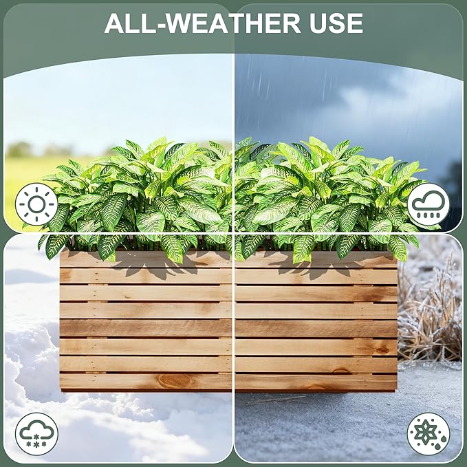Rectangular Planters for Outdoor Plants, Large Planter Box with Drainage Holes, Metal Balck Palnters for Patio, Garden (38" L x 15" W x 16" H, Walnut Wood Grain)