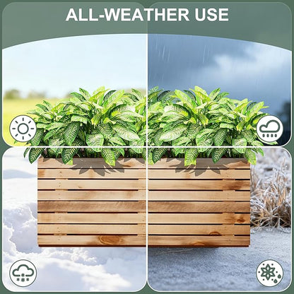 Rectangular Planters for Outdoor Plants, Large Planter Box with Drainage Holes, Metal Balck Palnters for Patio, Garden (38" L x 15" W x 16" H, Walnut Wood Grain)