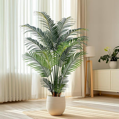 Artificial Tropical Palm Plant - 5 Ft Artificial Tree with Plastic Pot for Office and Home Decor, Tall Faux Plants for Indoors and Outdoors, Artificial Silk Palm Housewarming Gift,K150