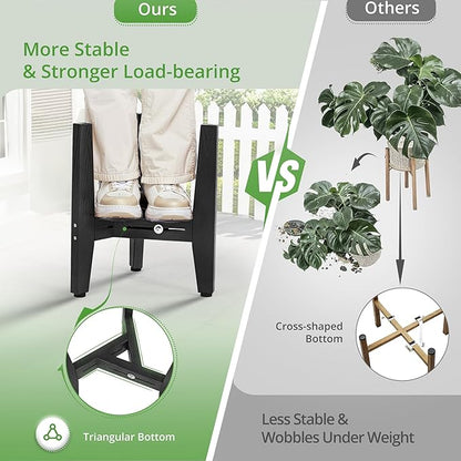 LUE BONA HDPS Plant Stand Indoor Outdoor, Adjustable Mid Century Modern Stand for Plants 8-12 Inch Pots, Black