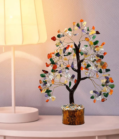Multi Gemstone Natural Healing Premium Crystal Bonsai Feng Shui Fortune Money Tree of Life for Home Office Decor (Gift Box Ready,10-12 Inch)